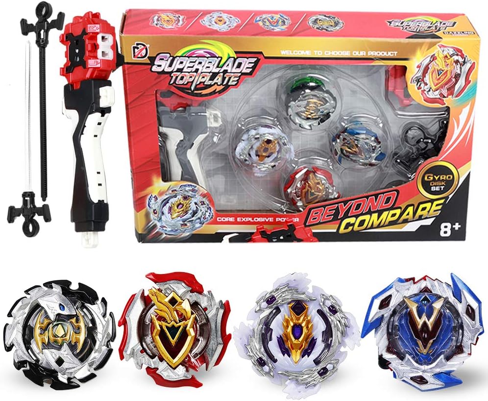 infinitoo Bey blade Battle Burst 4pcs+ 2 throwers Set Gyro Evolution Combination 4D Series with Stadium Battle Arena Blade Best Gift for Children Kids Toys