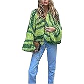 BEAUDRM Women's Striped Oversized Cardigans Open Front Long Sleeve Light Weight Cardigan Sweaters