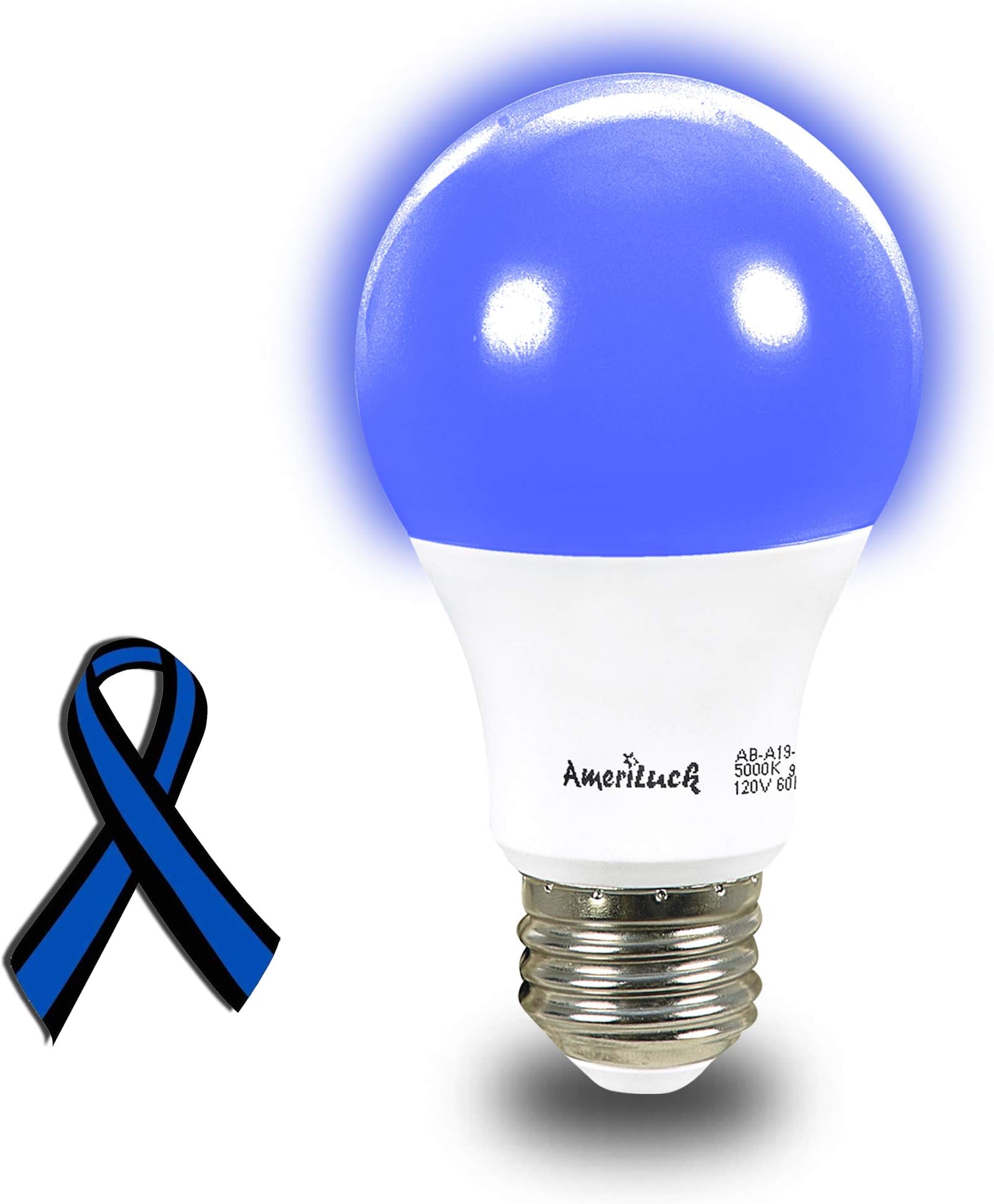 AmeriLuckColored A19 LED Light Bulb, Deep Cobalt Blue with Black Light Effect, 5W (40W Equivalent), E26 Medium Scew Base, Waterproof for Outdoor Use