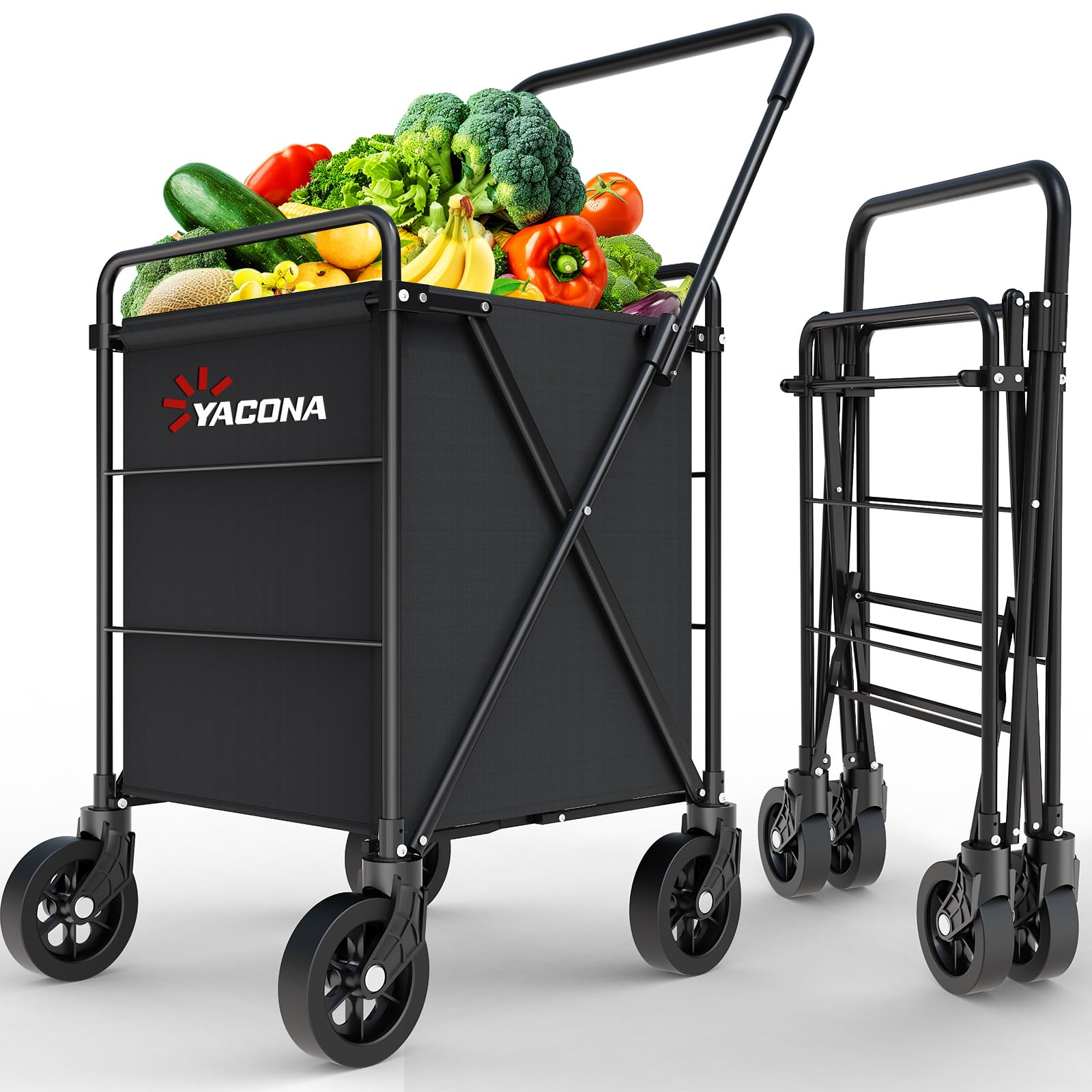 YITAHOME Jumbo Folding Shopping Cart - Heavy Duty Foldable Grocery Cart With Double Basket