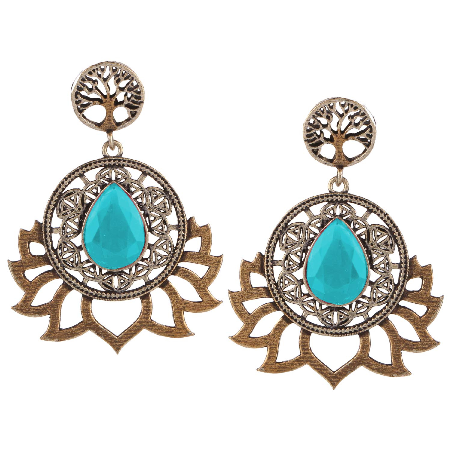 Efulgenz Boho Vintage Antique Ethnic Gypsy Tribal Indian Oxidized Silver Lotus Dangle Earrings Jewelry