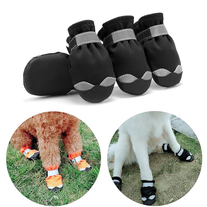 Hcpet Dog Boots, Set of 4 Waterproof Antislip Soft Sole Dog Paw