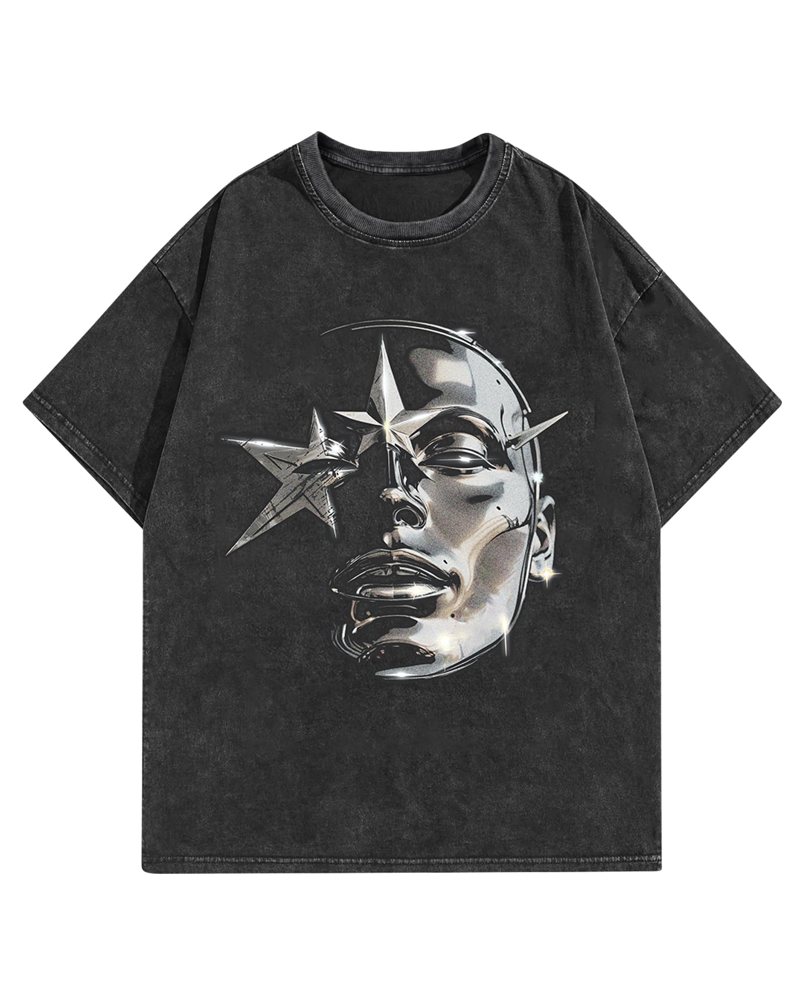 Photo 1 of AugYew Men's Graphic Tees Shirt Unisex Cotton Oversized T-Shirt Short Sleeve Vintage Streetwear Casual Tee Top Men,BK,S