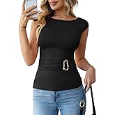 Pink Queen Womens Summer Tops Sleeveless Crew Neck Shirts Metal Ring Decor Blouses Business Casual Outfits