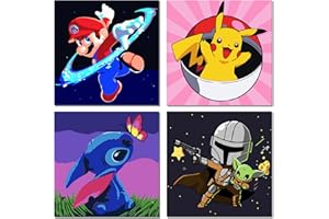KOJEFCV 4 Pack Cartoon Paint by Number for Kids-Paint by Numbers for Kids Ages 4-8-12, DIY Paints with Numbers Easy Acrylic Oil Painting Kits for Home Wall Decor (8X8inch)