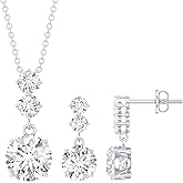 Rosec Jewels Certified Cubic Zirconia Drop Necklace Earrings Set in Silver, Aaaaa Quality, CZ Diamond Bridal Jewelry Set - Gift For Her