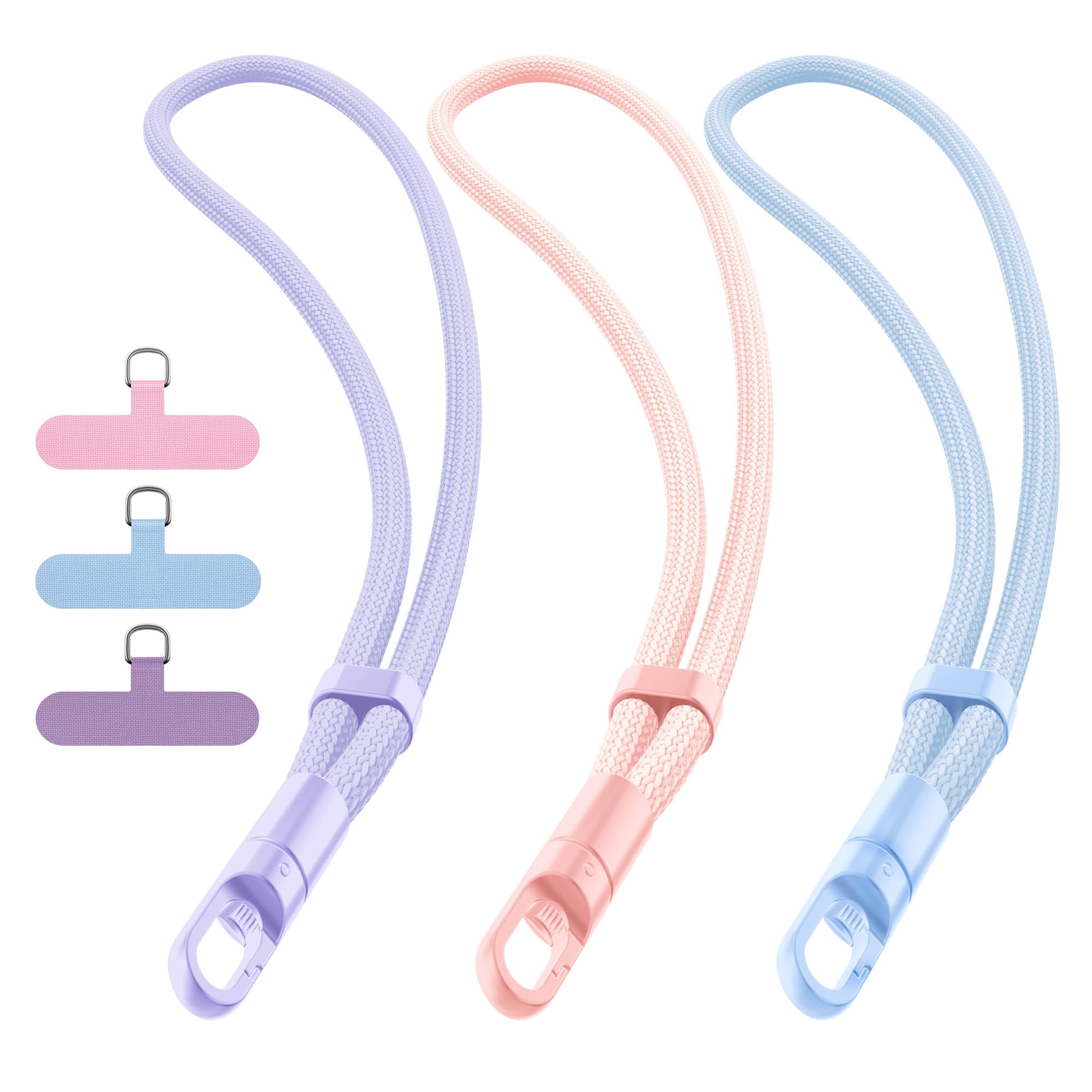 takyu Phone Lanyard, 3 Pack Adjustable Phone Wrist Strap Chain with Tether Tabs, 360°Rotating Wristlet Keychain Strap without Tangles for Case Keys Women Men, Light Purple, Light Pink, Light Blue