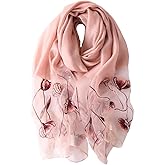 Lzylvta Purple Silk Scarf and Shawl - Elegant Embroidered scarves for Women Floral Pashmina shawls and wraps for weddings