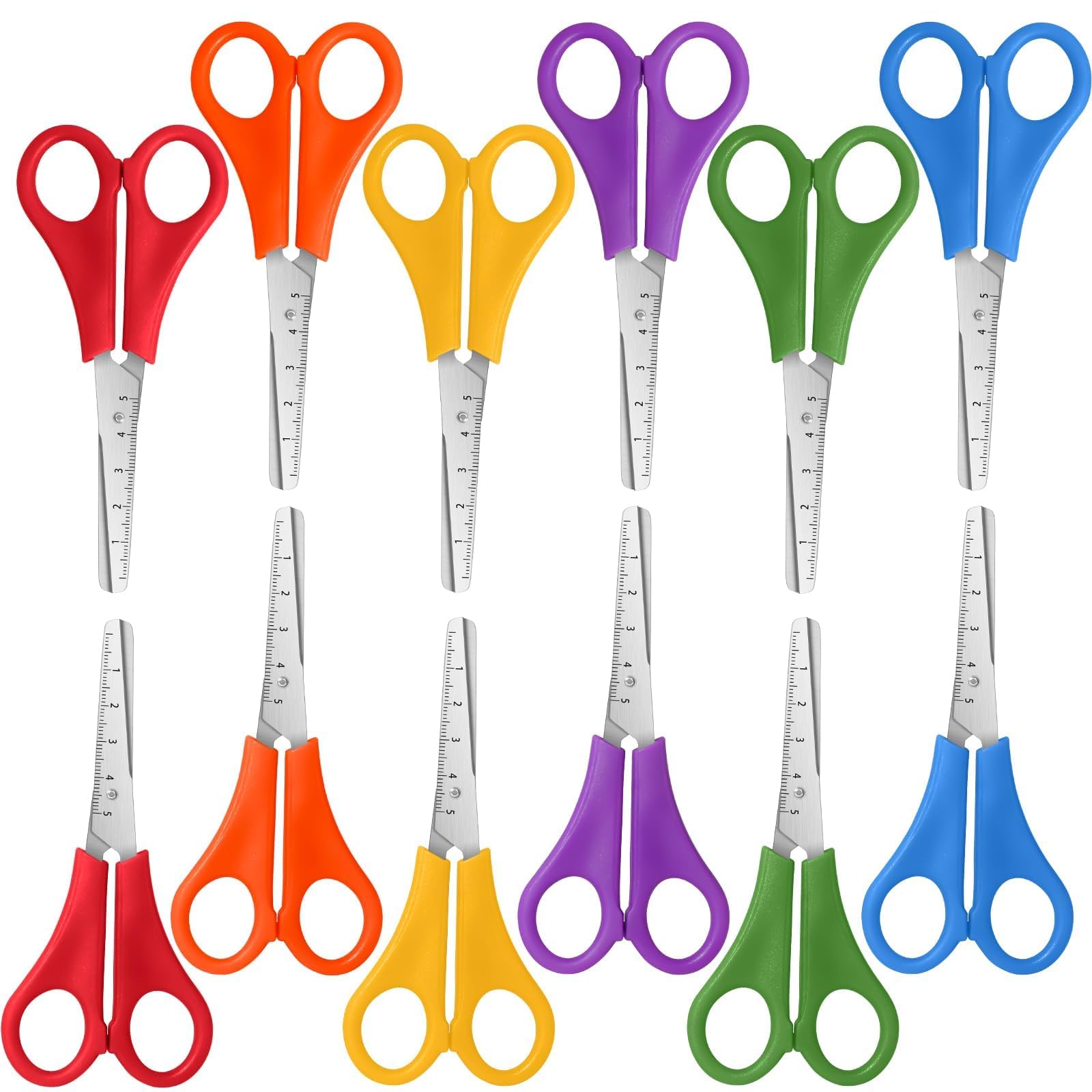 MUYAPAY 15 Pieces Rounded Tip Scissors, Children's Safety Scissors, School Scissors, Left-Handed and Right-Handed Scissors, Office Scissors with Ladder for Children Students DIY Crafts