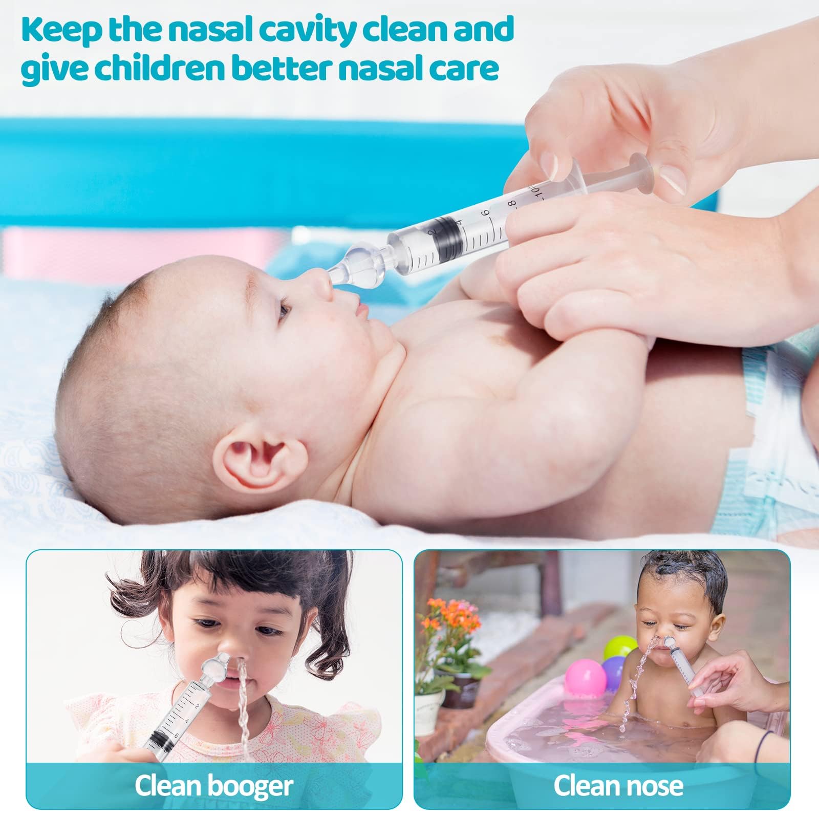 Baby Nasal Aspirator, Nasal Syringe for Baby Syringe Nasal Irrigator with Cleanable Professional Reusable Silicone Nasal Suction Tip Nose Cleaner for Irrigation Nasal Spray Nasal Hygiene for Baby