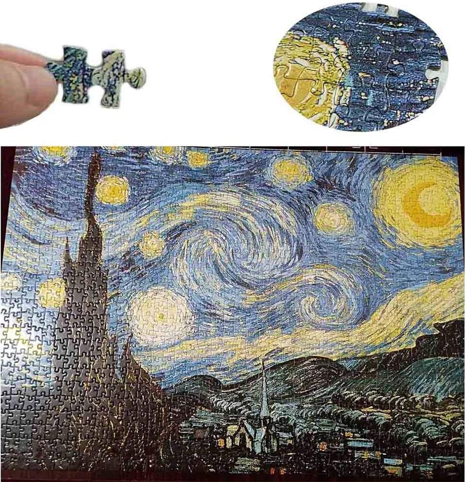 Daliyfu1000 Piece Jigsaw Puzzle - The Starry Night Vincent Willem Van Gogh Jigsaw Puzzles for Adult Teens Reduced Pressure Toy Gift The Starry Night Puzzle Art Educational Games Gift