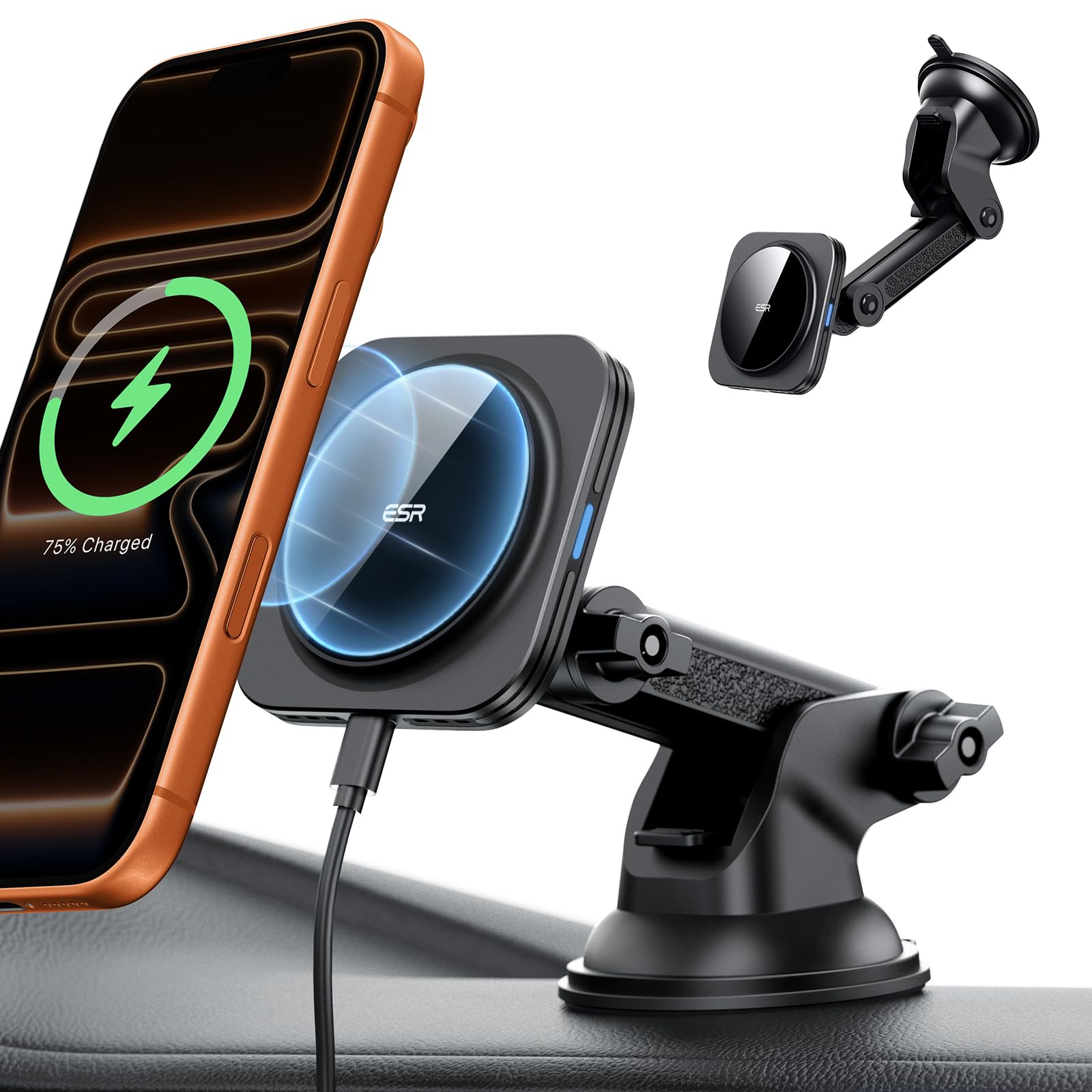 Photo 1 of ESR for MagSafe Car Mount Charger, for Magsafe Car Charger, Dashboard Suction Cup Magnetic Car Mount, 360° Rotation, Magnetic Car Phone Holder for iPhone 17/16/15/14/13/12, S25, Fast Charging