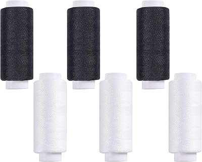 AUERVO 6 Pack Black & White Sewing Thread 250 Yards Polyester