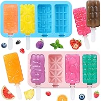 2Pcs 4-cavity Ice Popsicle Molds, 1pcs Love Shape and 1pcs Braided shape, Silicone Tray Each With Lids and 4 Slots and 4 Plas
