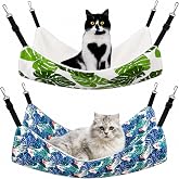 Jetec 2 Pack Cat Hammock for Cage, Monstera Leaf, L | Catio Accessories, Reversible Soft Cat Bed, Adjustable Straps and Hooks, Soft Sleeping Hammock for Cat, Ferret, Puppy, Rabbit