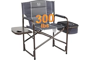 TIMBER RIDGE Lightweight Camping Chair, Portable Laurel Director's Chair with Foldable Side Table, Cooler Bag & Mesh Pocket, Compact Outdoor Folding Lawn Chair, Supports 300lbs, Grey