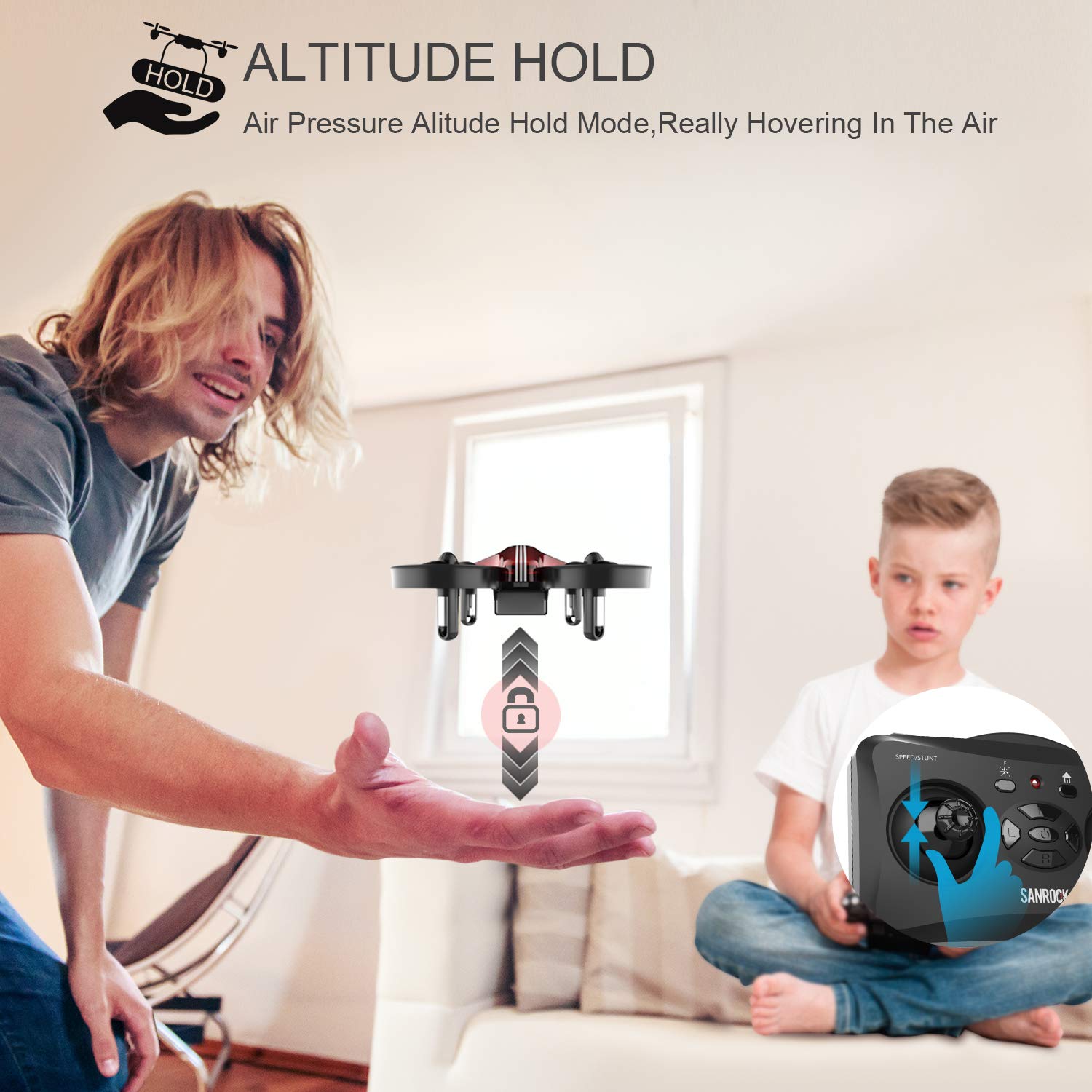 SANROCK Drone for Kids GD65A Mini Quadcopter Nano Hovering Drone for Kids with Altitude Hold Mode, One Key Return, Headless Mode, 3D Flip, 3 Speed Switchable, 2 Batteries, Red