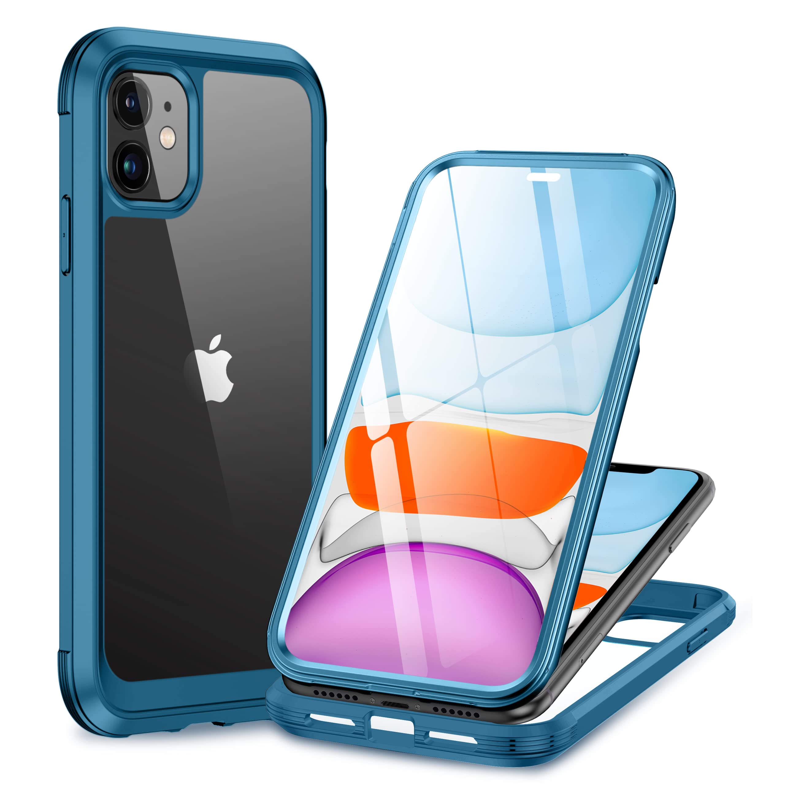 Miracase Glass Case for iPhone 11 6.1 inches, [Built-in Glass Screen Protector] 2022 Upgrade Full Body Shockproof Rubber Bumper Clear Back Phone Case Cover Compatible with iPhone 11 (Light Blue) — image 1