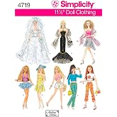 Simplicity S4719 Doll Clothes Sewing Pattern, Fancy Dresses, Bridal Gown &amp; Casual Outfits for 11.5-Inch Fashion Dolls, One Size
