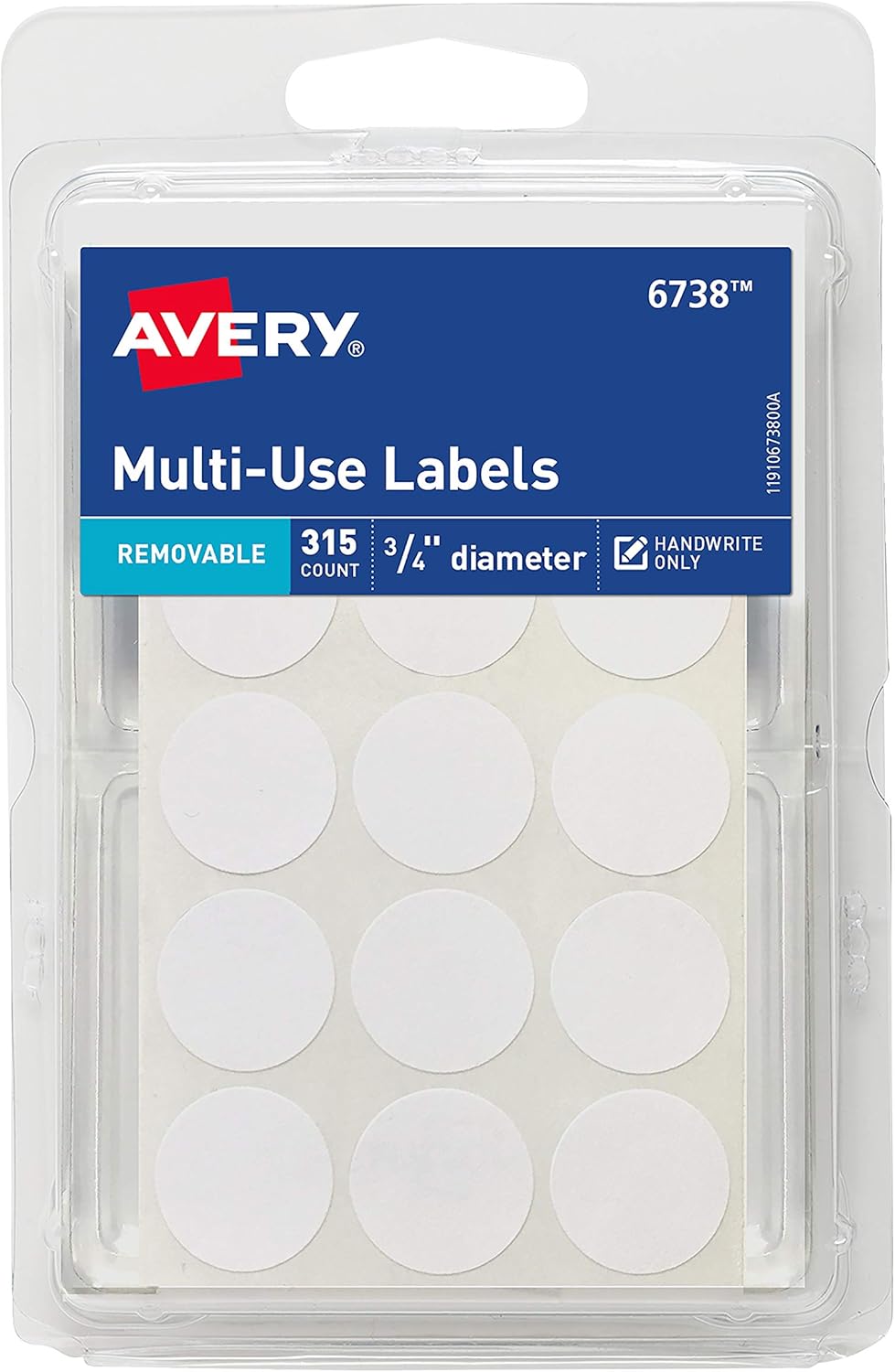 Avery Removable Multi-Use ID Labels, 0.75" Diameter, White, Handwrite, (6738) : Office Products