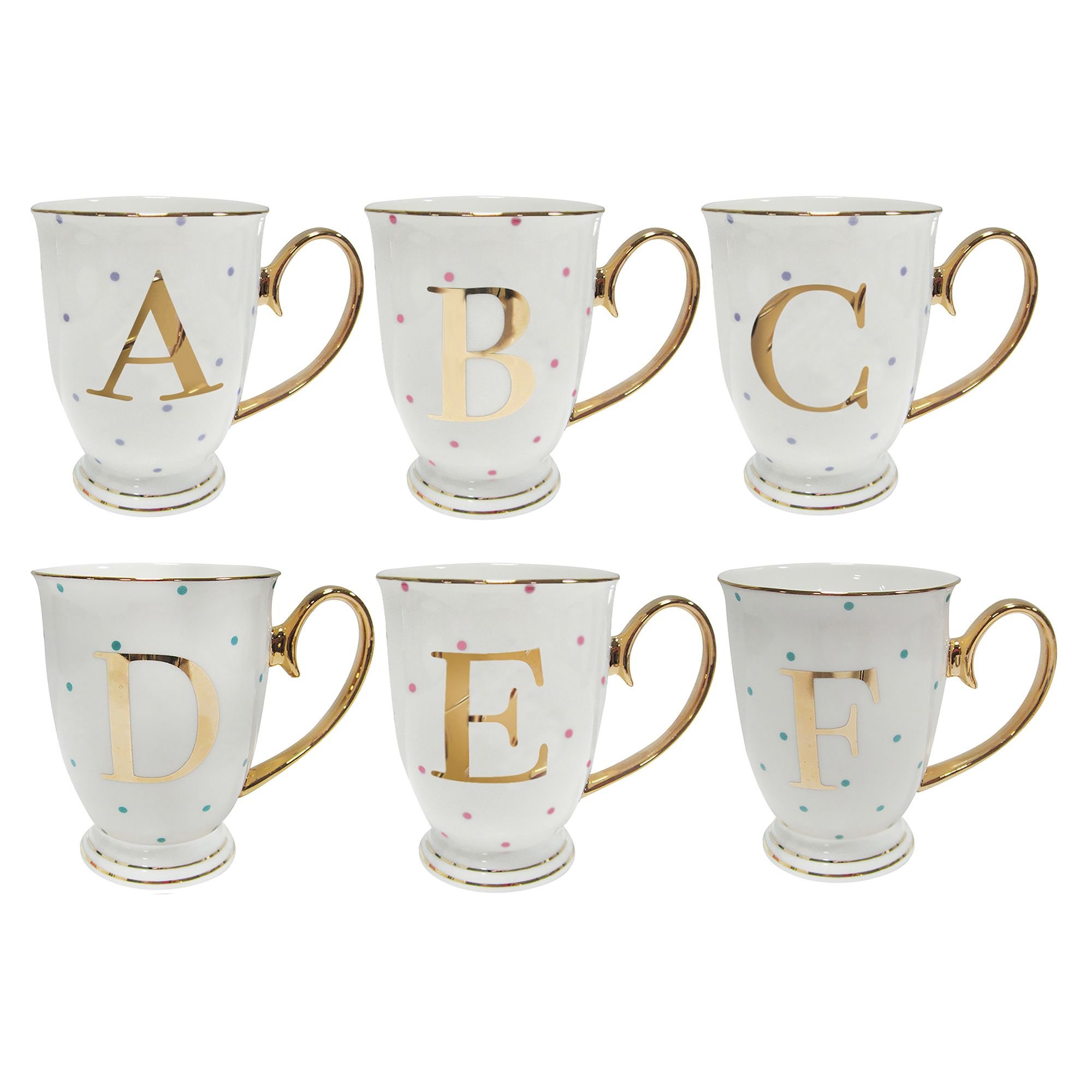 Bombay Duck 13 x 13 x 12 cm Letter Z Alphabet Spotty Metallic Mug with Aqua Spots, White/Gold