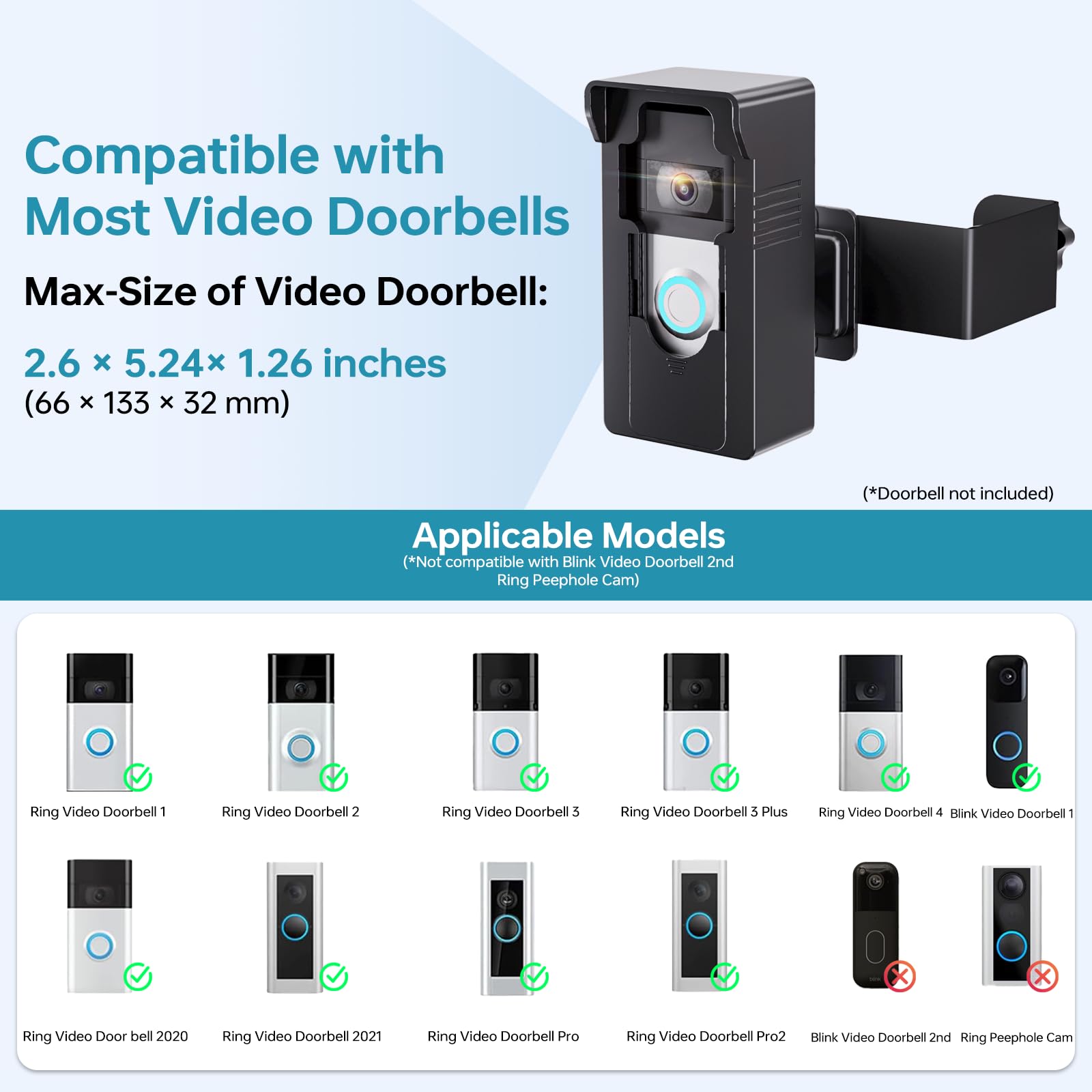 Photo 1 of Anti-Theft Doorbell Mount with Ring Blink: 360 Adjustable Angle Wireless Camera Holder No Drill for Apartment Door - Video Wired Mounting Bracket for Brick Concrete Wall Renter Friendly Home House