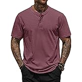 Herberton Mens Henley Shirts Casual Loose Fit Stretch Plain Short Sleeve T-Shirts (S-XXL)