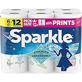SPARKLE Pick-A-Size Paper Towels, 2-Ply Spirited Prints, 6 Double Rolls | Paper towels 6 pack: strong 2 ply paper towels with Pick-A-Size sheets, 6 double rolls, 660 sheets total