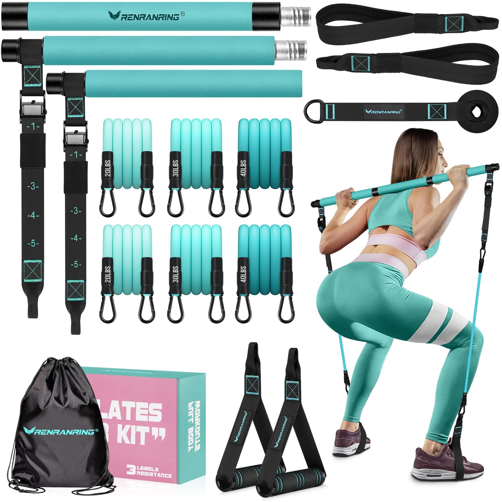 Photo 1 of Pilates Bar Kit with Resistance Bands, Multifunctional Pilates Bar for Women & Men with Heavy-Duty Metal Adjustment Buckle, Pilates Home Equipment for Full BodyWorkouts