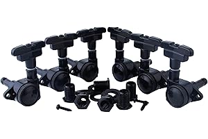Guyker Guitar Locking Tuners (3L + 3R Handed) - 1:21 Lock String Art Deco Rotomatic Tuning Key Pegs Machine Head with Imperial Style Head Replacement for Electric, Folk or Acoustic Guitars - black