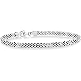 Miabella 925 Sterling Silver Italian 4mm Mesh Link Chain Bracelet for Women, Made in Italy