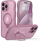GolbinBox for iPhone 15 Pro Case,[Compatible with Magsafe][360°Magnetic Stand][Cute Wave Edge][18ft Military-Grade Protection] Translucent Matte Phone Women Case for iPhone 15 Pro,Blackcurrant