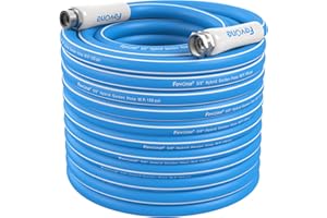 Fevone 100ft Garden Hose, Lightweight and Flexible, Heavy Duty Water Hose – 5/8" ID, Burst 600 PSI, Hybrid Polymer, Kink-Resistant, 3/4" GHT Aluminum Fittings, Drinking Water Safe