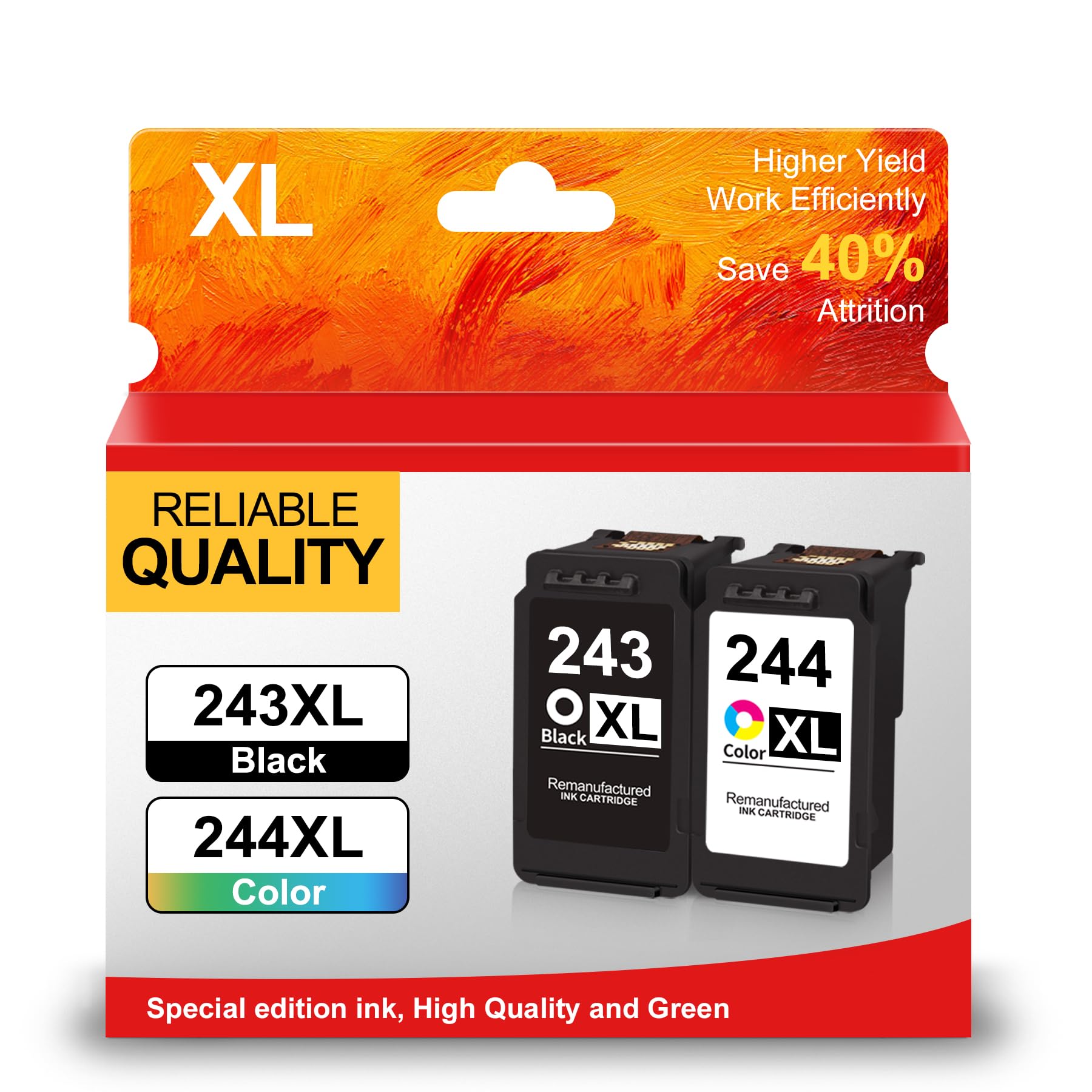 Photo 1 of PG-243 CL-244 XL Ink Cartridge Replacement for Canon 243XL 244XL Combo Pack for PIXMA MX490 MG2500 MG2522 MG2922 TS3122 TS3322 TS202 TR4520 TR4522 Printers (1 Black 1 Color)