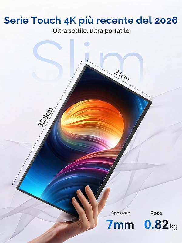 Monitor Portatile 4K Touch, 15,6" IPS Schermo con USB‑C e Pennino