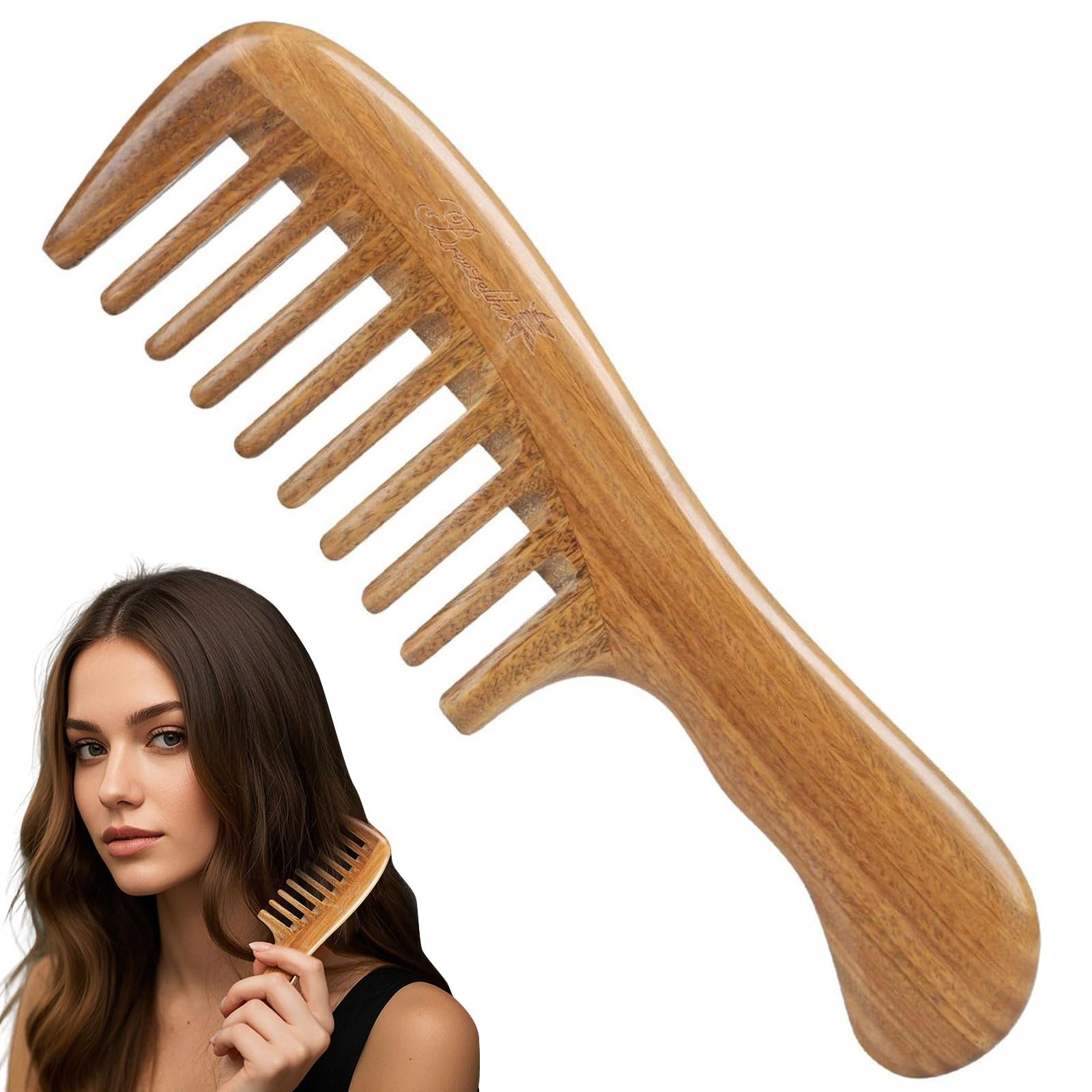 JYTDBCS Sandalwood Wide Tooth Comb for Curls, Handmade, Wooden