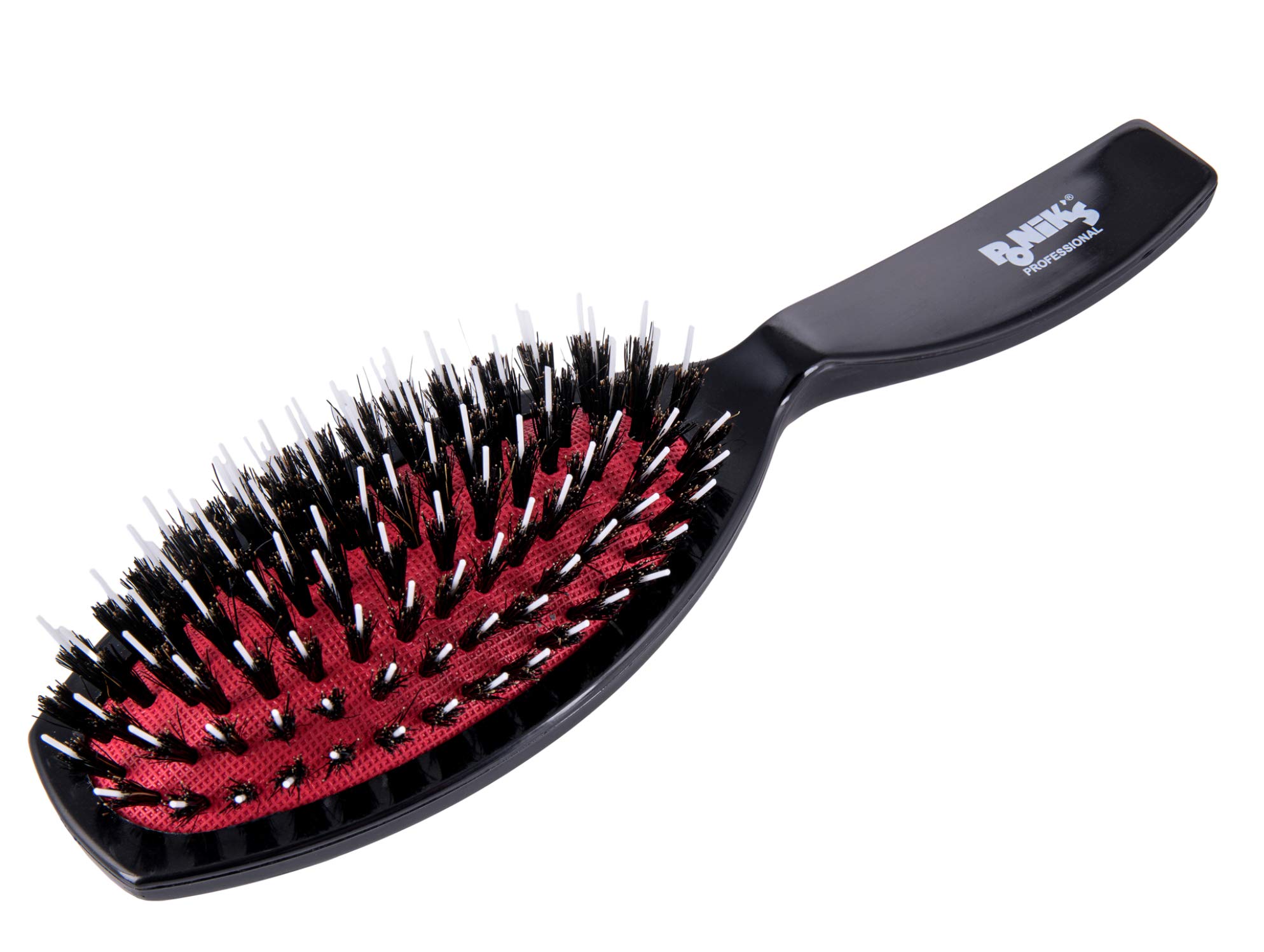Ponik's Pneumatic Hair Extensions Brush, 22 x 6.5 cm, Hair Brush for Extensions with Natural Boar Bristles and Nylon Needles, Black