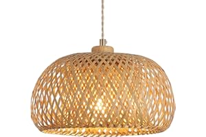 Hchunqjor Bamboo Pendant Light Fixture One-Light Adjustable Boho Basket Handmade Woven Pendant Lighting for Kitchen Island Sink Farmhouse Dining Room