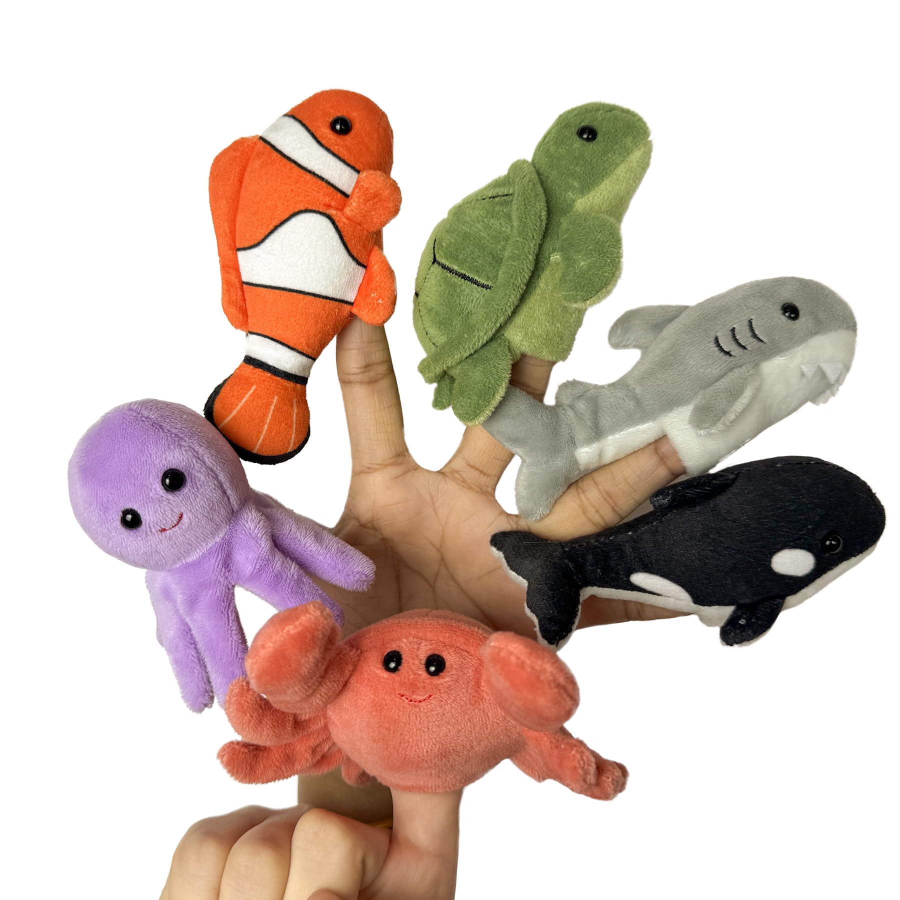 JUSTQUNSEEN 6pcs Finger Puppets Set, Cute Sea Animal Finger Puppet for Role-Playing Mini Hand Puppets Suitable for Kids,Sea Animal Puppets for Storytelling, Realistic Finger Puppet for Toddlers.