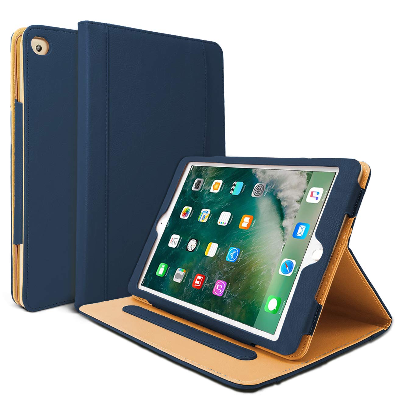 Danycase New iPad 2018/2017 9.7 inch Case 6th/5th Generation, PU-Leather Auto Sleep/Wake Cover Stand Folio Cover Case for iPad 9.7 inch 2018/2017, Also Fit iPad Air 2 (NavyBlue)