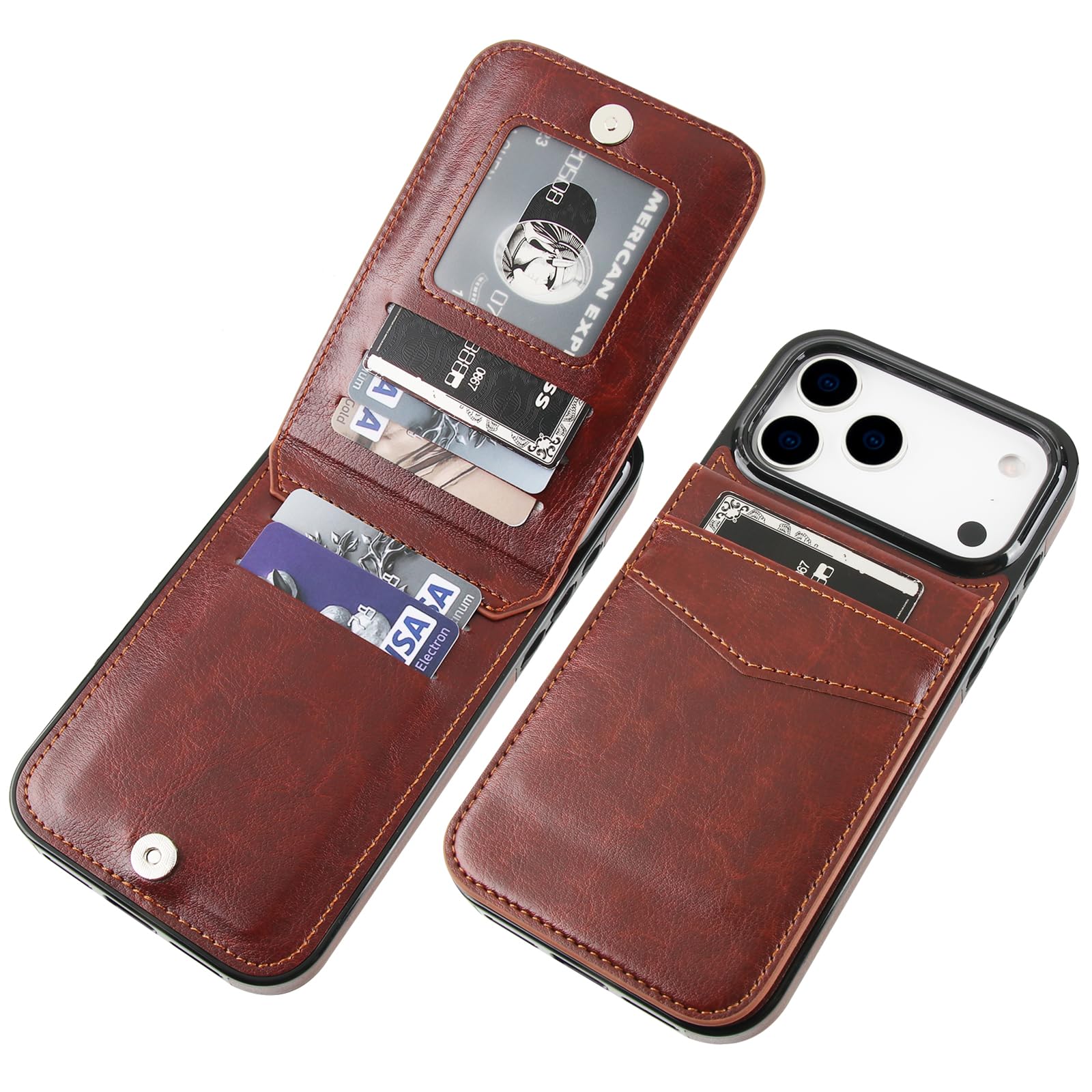 KIHUWEY Compatible with iPhone 17 Pro Max Case Wallet with Credit Card Holder, Flip Premium Leather Magnetic Clasp Kickstand Heavy Duty Protective Cover for iPhone 17 Pro Max 6.9 Inch (Brown)