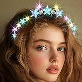 Uranian Light Up Star Halo Crown Headpieces LED Rhinestone Headbands Glowing Star Hairband Festival Party Rave Hair Accessories for Women