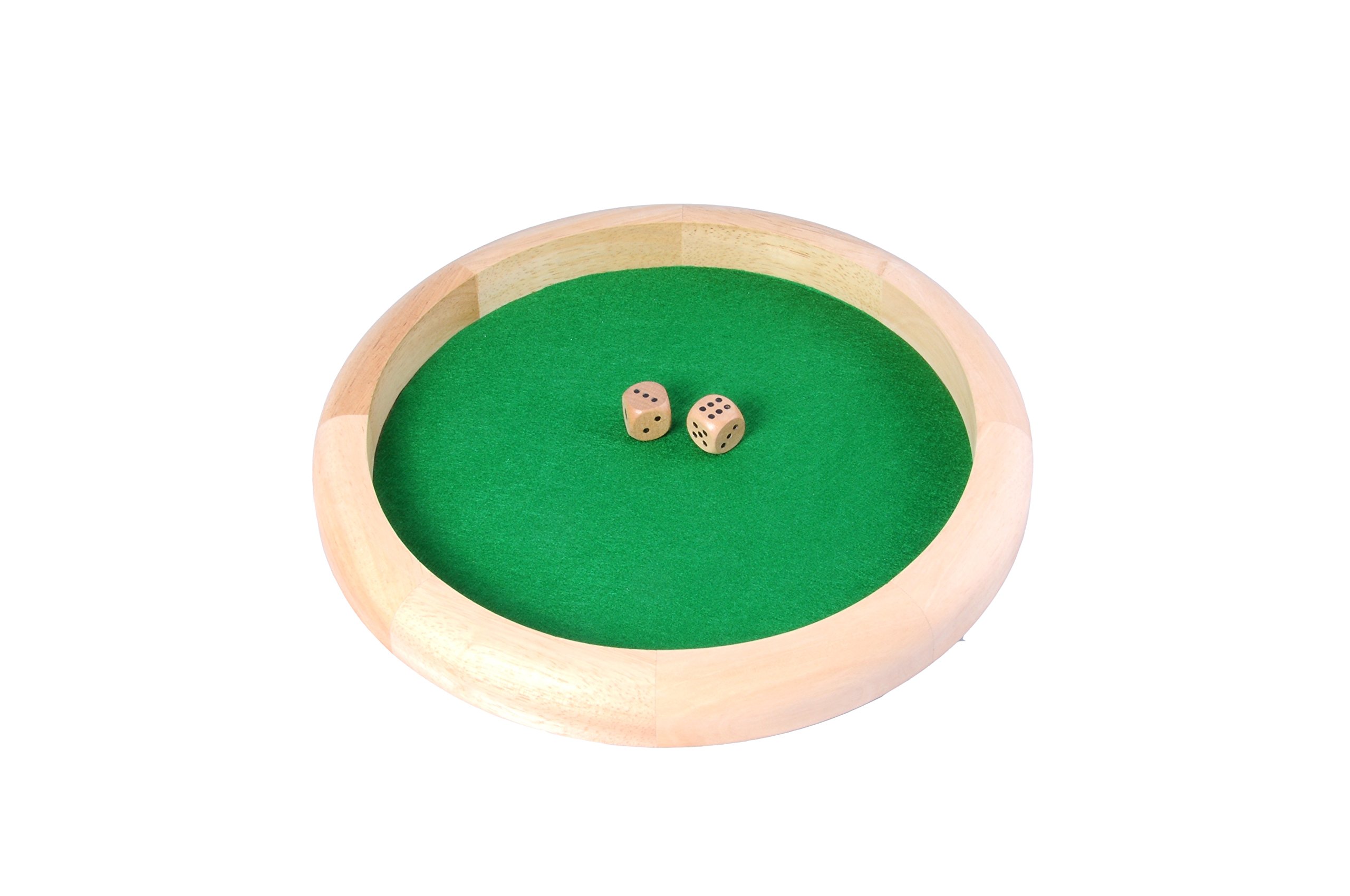 Engelhart 300806 – Natural Rubberwood Dice Tray 29 cm – Green Felt Base – Includes 2 Wooden Dice 18 mm – Ages 6+ – No Cup