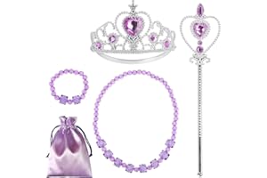 Kilofly Princess Jewelry Tiara Wand Girls Party Favor Set + Gift Pouch