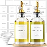 Wexlerey Olive Oil Dispenser Bottle with Bamboo Tray, Oil and Vinegar Dispenser Set w.Metal Pour Spout, Coffee Syrup Dispense