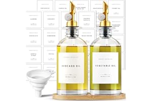 Wexlerey Olive Oil Dispenser Bottle with Bamboo Tray, Oil and Vinegar Dispenser Set w.Metal Pour Spout, Coffee Syrup Dispense