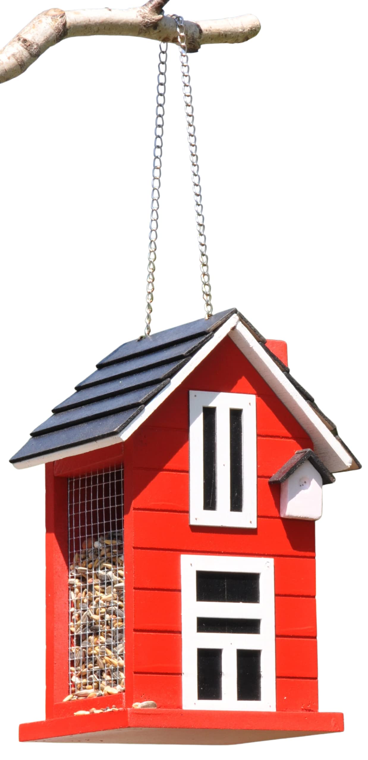 Bird Feeder Bird House For Hanging Wooden Feeding Station Bird House for Wild Birds approx. 14x12x22cm Red