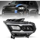 JSBOYAT Headlight Assembly Fit for 2021-2024 Dodge Durango | Driver Left Side LED Projector and Halogen Turn Signal, 5-Pin Socket OE Style w/LED DRL Headlamp Replacement 68433779AE