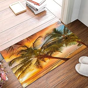 Alago Tropical Beach Palm Trees Sunrise Doormats Entrance Front Door Rug Outdoors/Indoor/Bathroom/Kitchen/Bedroom/Entryway Floor Mats,Non-Slip Rubber,Low-Profile