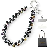 richginker Crystal Phone Wrist Strap Phone Charm Chain Keychain Beaded Cellphone Lanyard with Tether Tab Hands-Free Wristlet Bracelet Wrist Grip Strap for Women, D-Black
